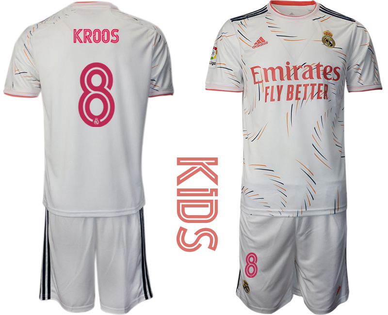 Youth 2021-2022 Club Real Madrid home white #8 Adidas Soccer Jersey->real madrid jersey->Soccer Club Jersey